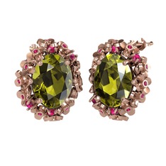 Belka Demet Küpe - Peridot ve rodolit garnet 18 ayar rose altın küpe #4fpurn