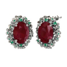 Belka Demet Küpe - Kök yakut ve kök zümrüt 14 ayar beyaz altın küpe #4xbapt