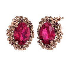 Rodolit garnet ve kök yakut 8 ayar rose altın küpe