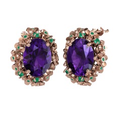 Belka Demet Küpe - Ametist ve kök zümrüt 18 ayar rose altın küpe #5ac0qe