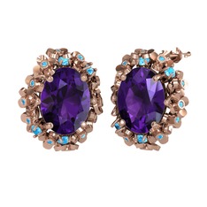 Belka Demet Küpe - Ametist ve akuamarin 925 ayar rose altın kaplama gümüş küpe #75a974