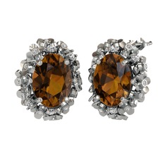 Dumanlı kuvars ve swarovski 8 ayar beyaz altın küpe