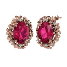Rodolit garnet ve pırlanta 925 ayar rose altın kaplama gümüş küpe (0.36 karat)