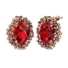 Garnet ve dumanlı kuvars 8 ayar rose altın küpe