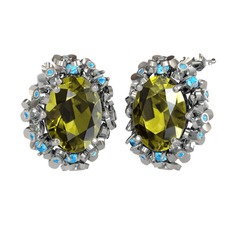 Belka Demet Küpe - Peridot ve akuamarin 14 ayar beyaz altın küpe #9ga16w