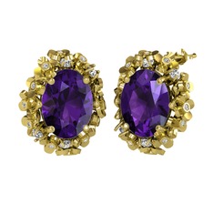 Belka Demet Küpe - Ametist ve swarovski 925 ayar altın kaplama gümüş küpe #9inn1k