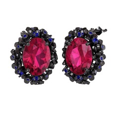 Belka Demet Küpe - Rodolit garnet ve lab safir 925 ayar siyah rodyum kaplama gümüş küpe #9qqcrr