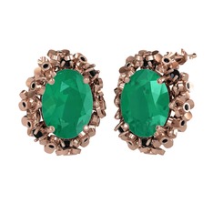 Kök zümrüt ve siyah zirkon 8 ayar rose altın küpe