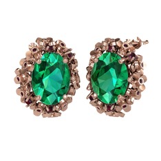 Belka Demet Küpe - Yeşil kuvars ve kök yakut 925 ayar rose altın kaplama gümüş küpe #bhg4oy