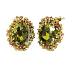 Peridot ve rodolit garnet 8 ayar altın küpe