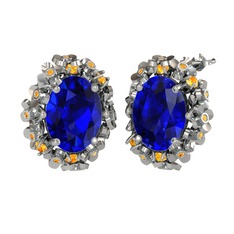 Belka Demet Küpe - Lab safir ve sitrin 14 ayar beyaz altın küpe #bj48o0