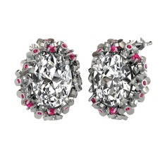 Swarovski ve rodolit garnet 14 ayar beyaz altın küpe