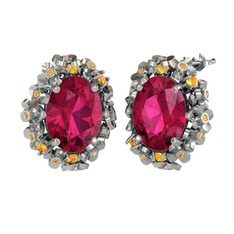 Rodolit garnet ve sitrin 14 ayar beyaz altın küpe