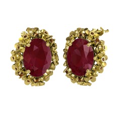 Belka Demet Küpe - Kök yakut ve dumanlı kuvars 18 ayar altın küpe #d5tp77