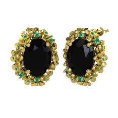 Belka Demet Küpe - Siyah zirkon ve kök zümrüt 14 ayar altın küpe #dic361