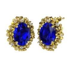 Belka Demet Küpe - Lab safir ve beyaz zirkon 14 ayar altın küpe #duz1pw