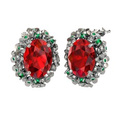 Garnet ve yeşil kuvars 14 ayar beyaz altın küpe