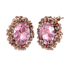 Pembe kuvars ve garnet 925 ayar rose altın kaplama gümüş küpe