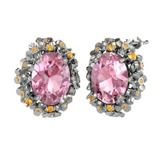 Belka Demet Küpe - Pembe kuvars ve sitrin 925 ayar gümüş küpe #i7zxge