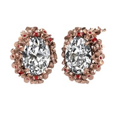 Beyaz zirkon ve garnet 14 ayar rose altın küpe