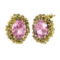 Belka Demet Küpe - Pembe kuvars ve peridot 925 ayar altın kaplama gümüş küpe #iy0yad