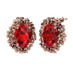 Garnet ve kök yakut 8 ayar rose altın küpe