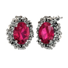 Rodolit garnet ve siyah zirkon 8 ayar beyaz altın küpe