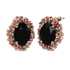 Siyah zirkon ve garnet 14 ayar rose altın küpe