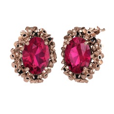 Rodolit garnet ve siyah zirkon 14 ayar rose altın küpe