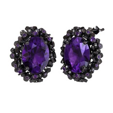 Belka Demet Küpe - Ametist 925 ayar siyah rodyum kaplama gümüş küpe #lx9ip6