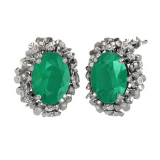 Kök zümrüt ve swarovski 8 ayar beyaz altın küpe