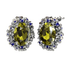 Peridot ve lab safir 14 ayar beyaz altın küpe