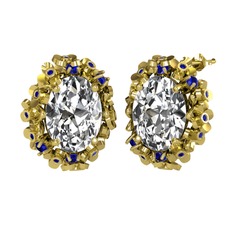 Belka Demet Küpe - Swarovski ve lab safir 8 ayar altın küpe #mz1gp1