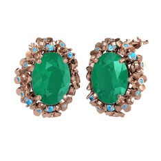 Belka Demet Küpe - Kök zümrüt ve akuamarin 18 ayar rose altın küpe #n1xnwx