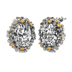 Swarovski ve sitrin 18 ayar beyaz altın küpe