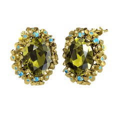 Belka Demet Küpe - Peridot ve akuamarin 14 ayar altın küpe #nlyw4e