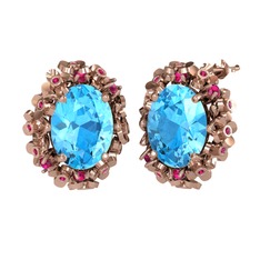 Akuamarin ve rodolit garnet 18 ayar rose altın küpe