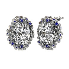 Swarovski ve lab safir 14 ayar beyaz altın küpe