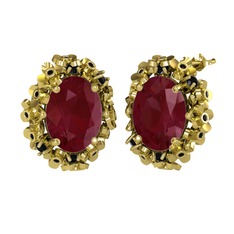 Belka Demet Küpe - Kök yakut ve siyah zirkon 925 ayar altın kaplama gümüş küpe #nv7akz