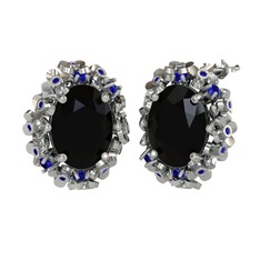 Belka Demet Küpe - Siyah zirkon ve lab safir 14 ayar beyaz altın küpe #o2wz52