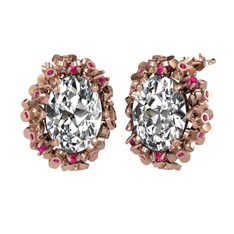 Belka Demet Küpe - Beyaz zirkon ve rodolit garnet 18 ayar rose altın küpe #o82q1b