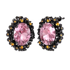 Belka Demet Küpe - Pembe kuvars ve sitrin 925 ayar siyah rodyum kaplama gümüş küpe #oi4p6a