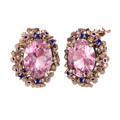 Belka Demet Küpe - Pembe kuvars ve lab safir 18 ayar rose altın küpe #ovoyih