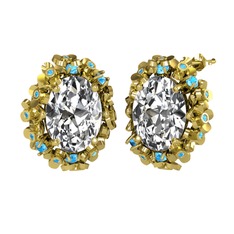 Belka Demet Küpe - Swarovski ve akuamarin 14 ayar altın küpe #p7iom2