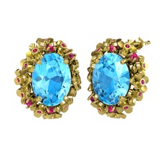 Akuamarin ve rodolit garnet 8 ayar altın küpe