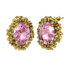 Belka Demet Küpe - Pembe kuvars ve garnet 18 ayar altın küpe #pxc39x