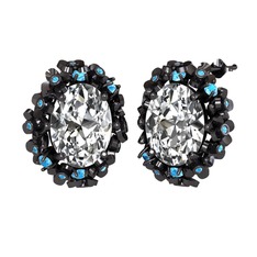 Belka Demet Küpe - Swarovski ve akuamarin 925 ayar siyah rodyum kaplama gümüş küpe #q03z0j