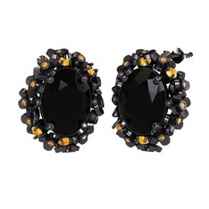 Belka Demet Küpe - Siyah zirkon ve sitrin 925 ayar siyah rodyum kaplama gümüş küpe #q88uti