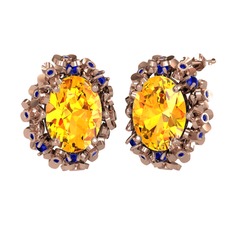 Belka Demet Küpe - Sitrin ve lab safir 18 ayar rose altın küpe #qat3v4