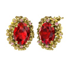 Garnet ve pembe kuvars 18 ayar altın küpe